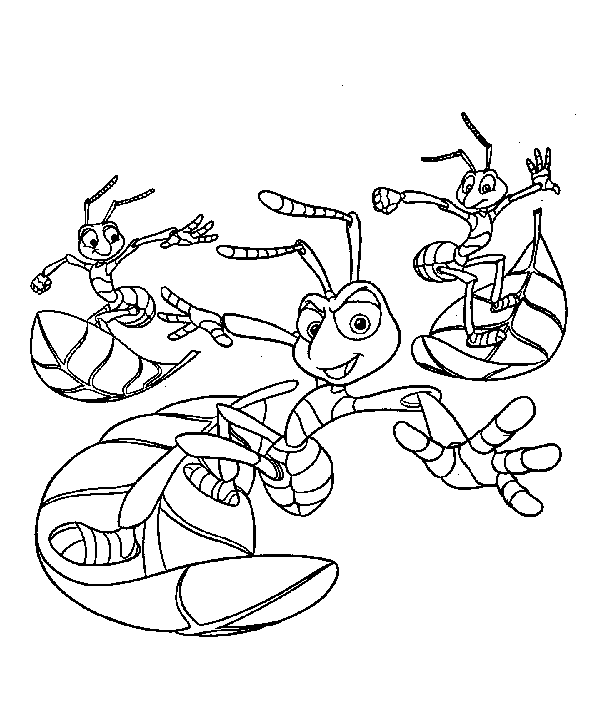 coloriage 1001 pattes surfent sur les feuilles